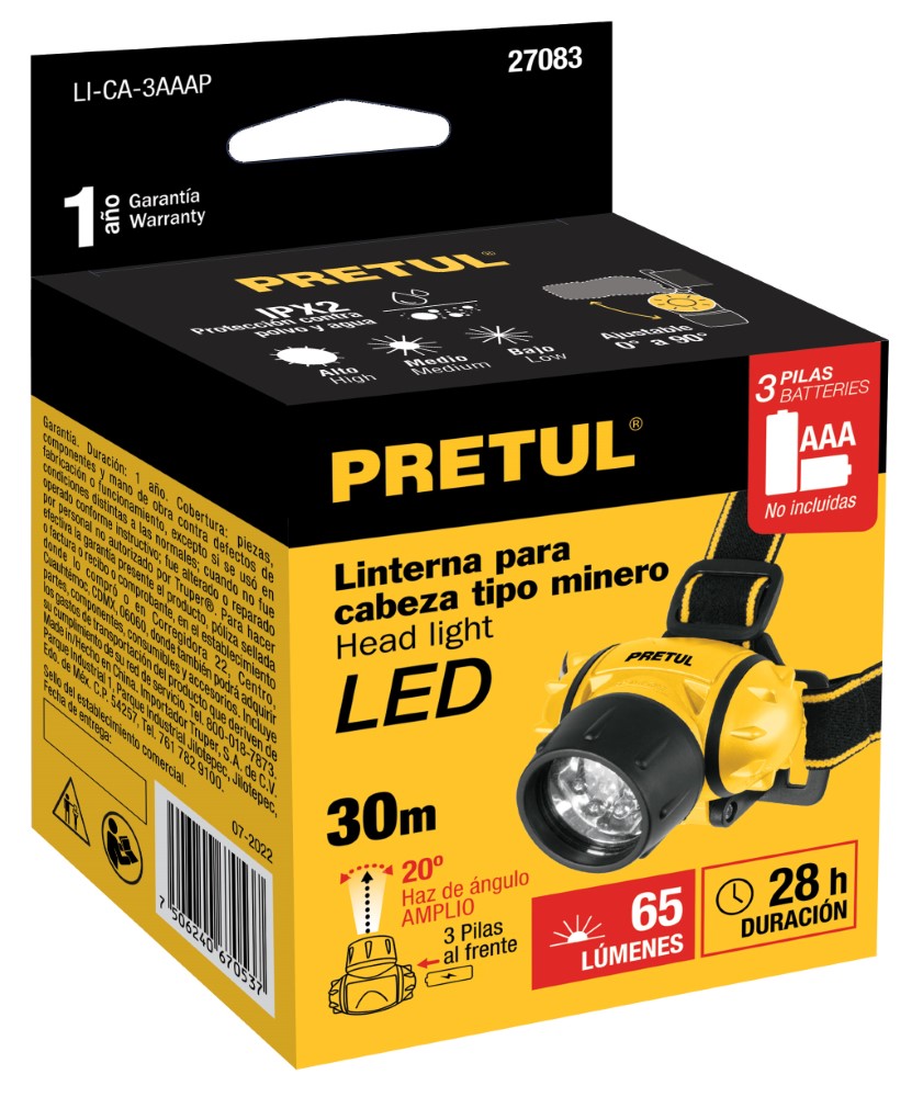 LINTERNA PARA CABEZA 3 PILAS AAA 20 LUME