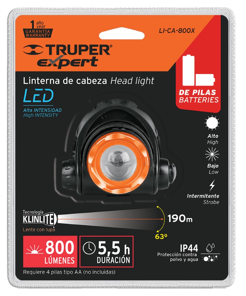 LINTERNA PARA CABEZA 4 PILAS AA 800 LUME