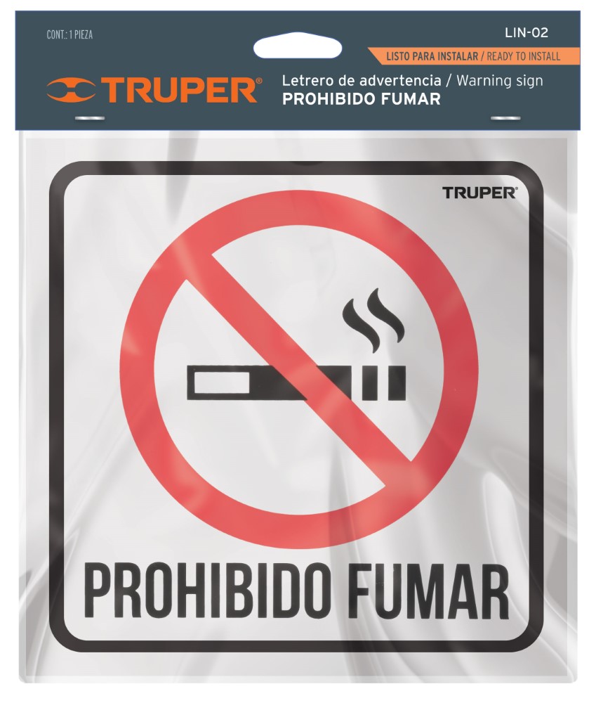 LETRERO DE SEÑALIZACION NO FUMAR 19 X 19