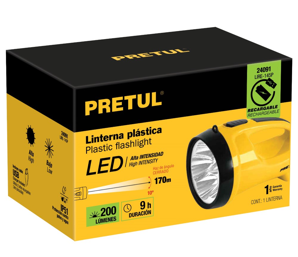 LINTERNA RECARGABLE LEDS 145 LUMENES PRE