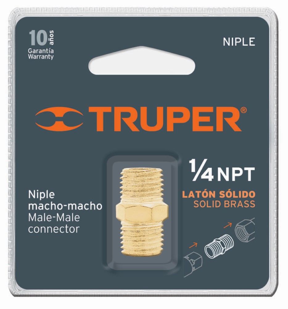 NIPLE LATON TIPO FF CUERDA 1/4 NPT
