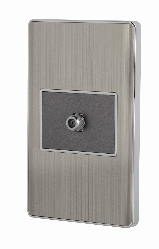 PLACA ARMADA ACERO INOX 1TOMA TV 1.5MOD