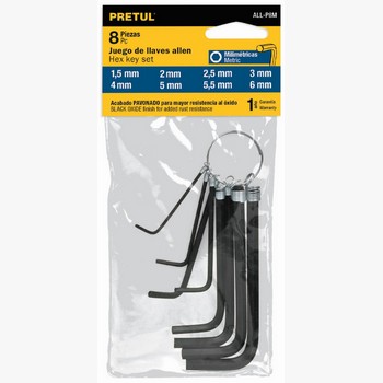 JUEGO 8 LLAVES ALLEN LLAVERO MM PRETUL