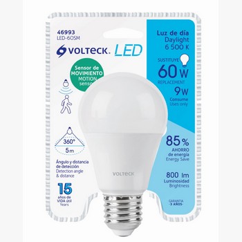 LAMPARA LED TIPO BULBO A19 9W C/SENSOR M