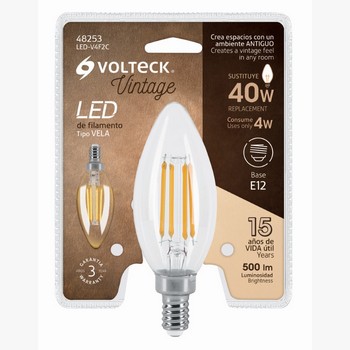 LAMPARA LED T VELA 4W C/FIL B/E12 LUZ CA