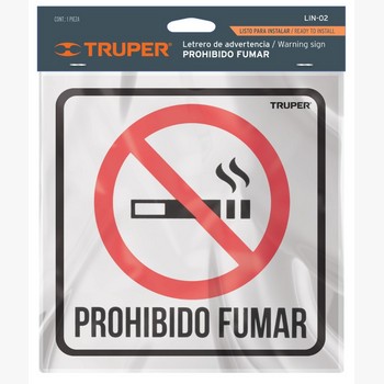 LETRERO DE SEÑALIZACION NO FUMAR 19 X 19